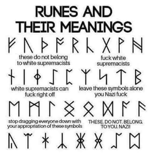 an image of anglo saxon runes with various texts indicating that nazis should stop using them